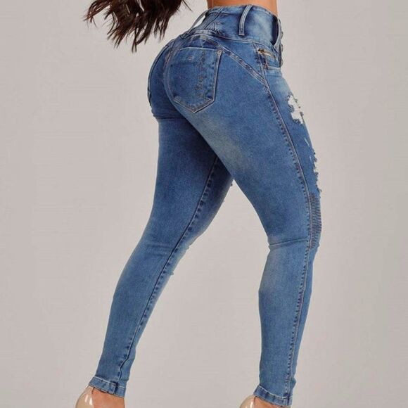 Colombian Brazilian butt insert pad jeans  stretch Denim high waist pant Size 12 - Picture 1 of 15